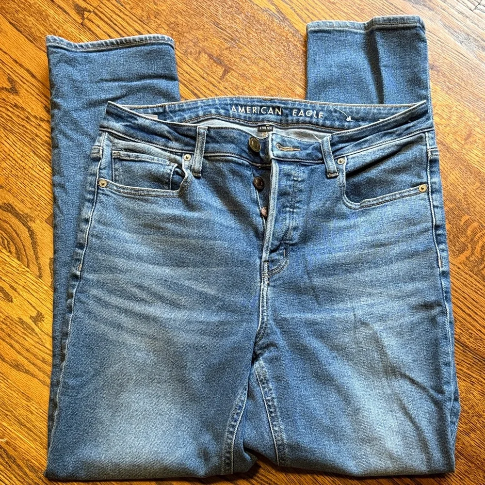 American Eagle Outfitters Blue Hi-Rise Tom-Girl Jeans 10 Long - Picture 2 of 7